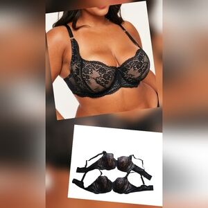 Adore Me Balconette Contour Plus Black Lace Underwire Bra ~ Size 44D 2 Pair